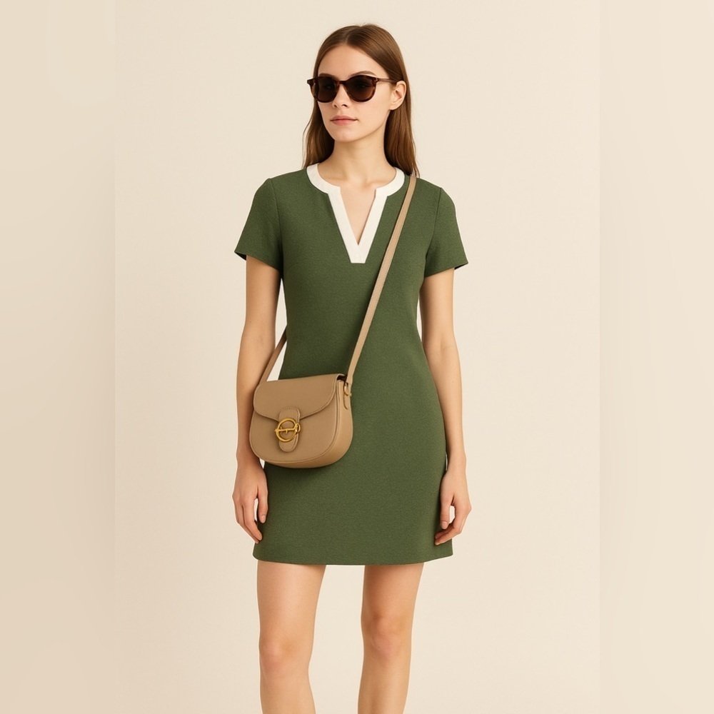 Sandro Paris Shift Dress Minimalist Quiet Luxury Designer Small Olive Green - Picture 1 of 11